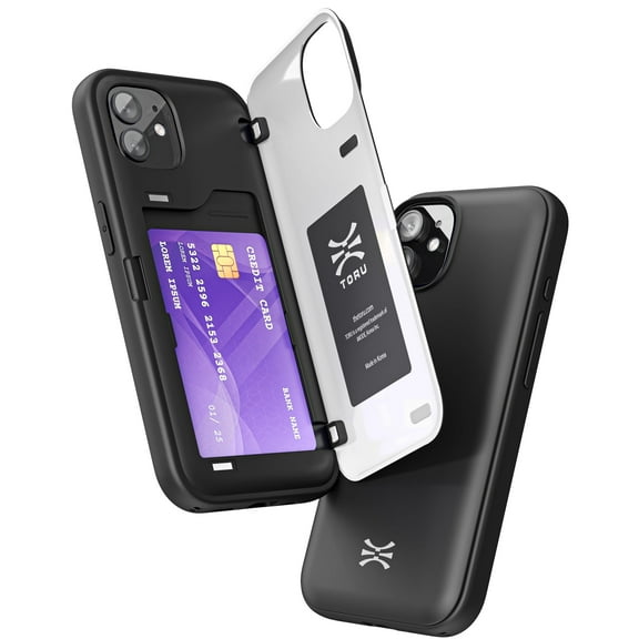 TORU CX HYBRID for iPhone 12 / iPhone 12 Pro Wallet Case | Dual Layer Slim Protective Hard Cover with Hidden 2-Credit Card Slot Holder - Black