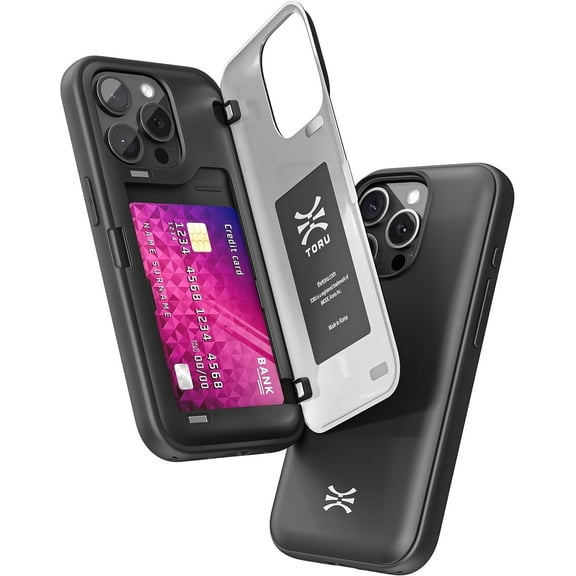 TORU CX HYBRID for iPhone 13 Pro Wallet Case | Dual Layer Slim Protective Hard Cover with Hidden 2-Credit Card Slot Holder - Black