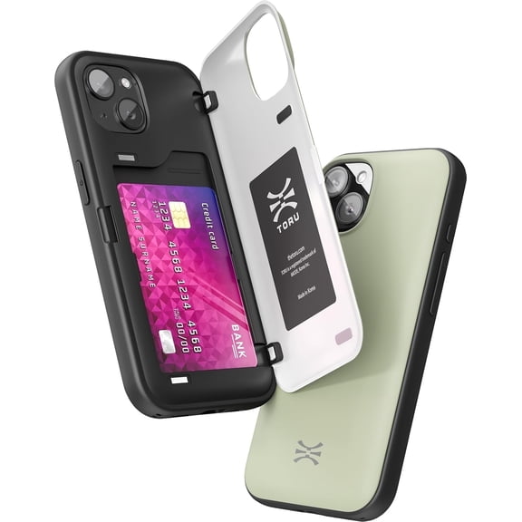 TORU CX HYBRID for iPhone 13 Wallet Case | Dual Layer Slim Protective Hard Cover with Hidden 2-Credit Card Slot Holder - Green