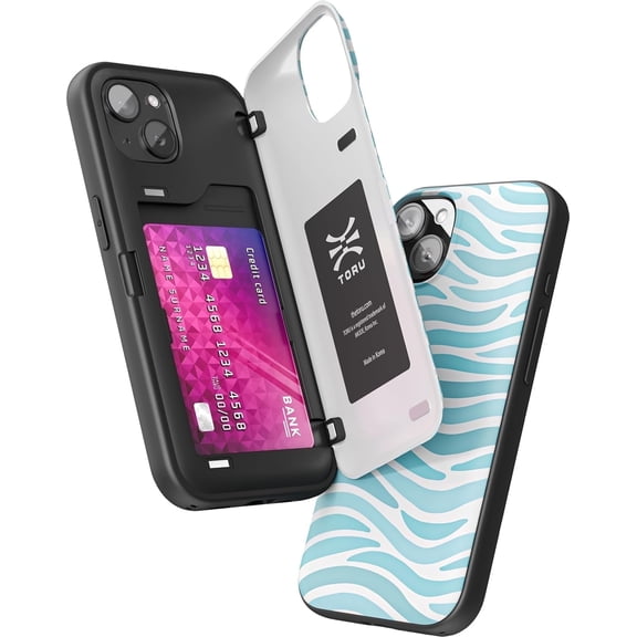 TORU CX HYBRID for iPhone 13 Wallet Case | Dual Layer Slim Protective Hard Cover with Hidden 2-Credit Card Slot Holder - Ocean Waves Pattern