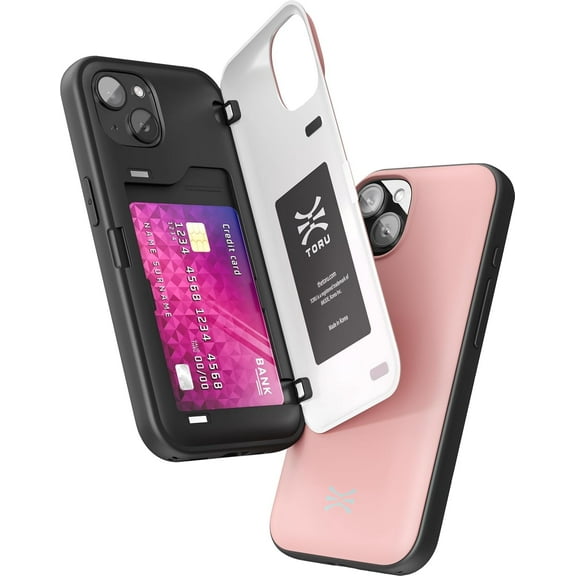 TORU CX HYBRID for iPhone 14 Plus Wallet Case | Dual Layer Slim Protective Hard Cover with Hidden 2-Credit Card Slot Holder - Pink
