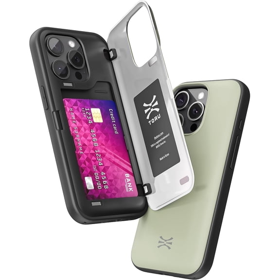 TORU CX HYBRID for iPhone 14 Pro Wallet Case | Dual Layer Slim Protective Hard Cover with Hidden 2-Credit Card Slot Holder - Green