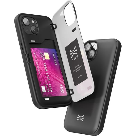 TORU CX HYBRID for iPhone 14 Wallet Case | Dual Layer Slim Protective Hard Cover with Hidden 2-Credit Card Slot Holder - Black