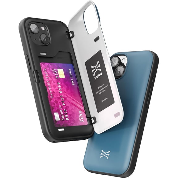 TORU CX HYBRID for iPhone 15 Plus Wallet Case | Dual Layer Slim Protective Hard Cover with Hidden 2-Credit Card Slot Holder - Blue
