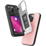 TORU CX HYBRID for iPhone 15 Pro Max Wallet Case | Dual Layer Slim Protective Hard Cover with Hidden 2-Credit Card Slot Holder - Pink