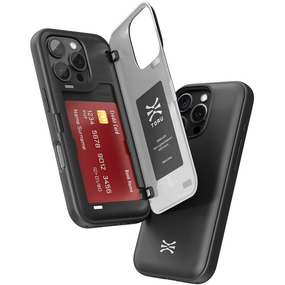 TORU CX HYBRID for iPhone 16 Pro Wallet Case | Dual Layer Slim Protective Hard Cover with Hidden 2-Credit Card Slot Holder - Black