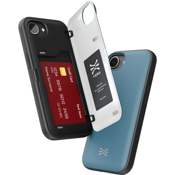 TORU CX HYBRID for iPhone 16e Wallet Case | Dual Layer Slim Protective Hard Cover with Hidden 2-Credit Card Slot Holder - Blue