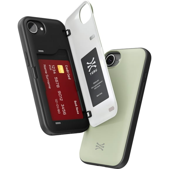 TORU CX HYBRID for iPhone 16e Wallet Case | Dual Layer Slim Protective Hard Cover with Hidden 2-Credit Card Slot Holder - Green
