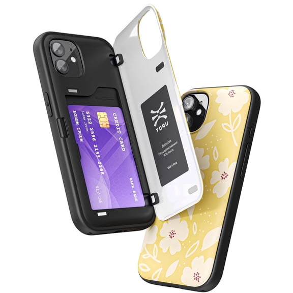 TORU CX HYBRID for iPhone 12 / iPhone 12 Pro Wallet Case | Dual Layer Slim Protective Hard Cover with Hidden 2-Credit Card Slot Holder - Floral Pattern