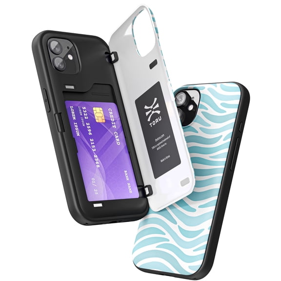 TORU CX HYBRID for iPhone 12 / iPhone 12 Pro Wallet Case | Dual Layer Slim Protective Hard Cover with Hidden 2-Credit Card Slot Holder - Ocean Waves Pattern