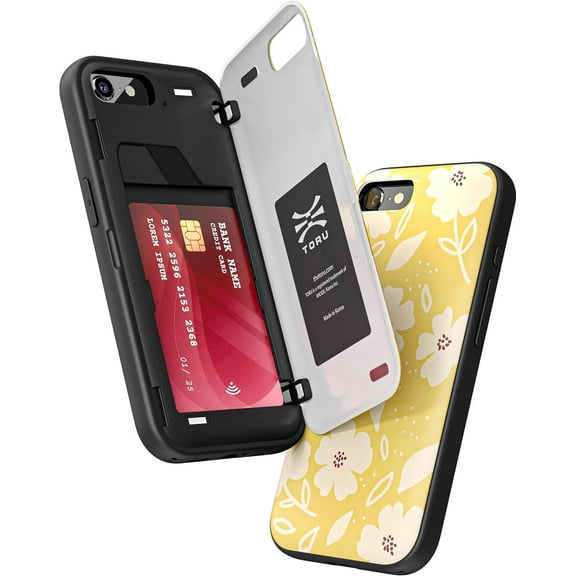TORU CX HYBRID for iPhone SE (2022) / SE (2020) / iPhone 8 / iPhone 7 Wallet Case | Dual Layer Slim Protective Hard Cover with Hidden 2-Credit Card Slot Holder - Floral Pattern