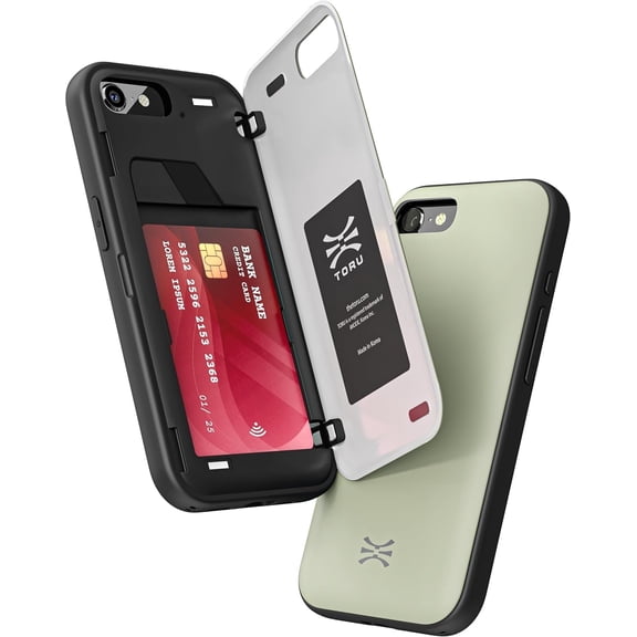 TORU CX HYBRID for iPhone SE (2022) / SE (2020) / iPhone 8 / iPhone 7 Wallet Case | Dual Layer Slim Protective Hard Cover with Hidden 2-Credit Card Slot Holder - Green