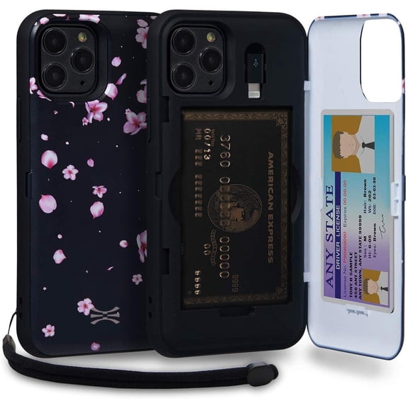 TORU CX PRO Case for iPhone 11 Pro, with Card Holder | Slim Protective Cover with Hidden Credit Cards Wallet Flip Slot Compartment Kickstand | Include Mirror, Wrist Strap, Lightning Adapter - Flowers