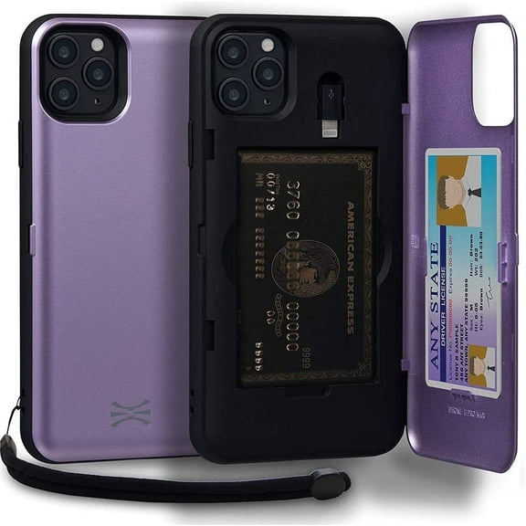 TORU CX PRO Case for iPhone 11 Pro Max, with Card Holder | Slim Protective Cover with Hidden Credit Cards Wallet Flip Slot Compartment Kickstand | Include Mirror, Strap, Lightning Adapter - Purple