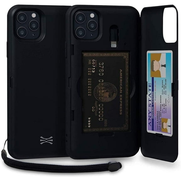 TORU CX PRO Case for iPhone 11 Pro Max, with Card Holder | Slim Protective Cover with Hidden Credit Cards Wallet Flip Slot Compartment Kickstand | Include Mirror, Strap, Lightning Adapter - Black
