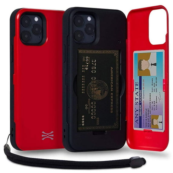 TORU CX PRO Case for iPhone 12 / 12 Pro, with Card Holder | Slim Protective Shockproof Cover with Hidden Credit Cards Wallet Flip Slot Compartment Kickstand | Include Mirror and Wrist Strap - Red