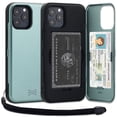 thumbnail image 1 of TORU CX PRO Case for iPhone 12 / 12 Pro, with Card Holder | Slim Protective Shockproof Cover with Hidden Credit Cards Wallet Flip Slot Compartment Kickstand | Include Mirror and Wrist Strap - Green, 1 of 6