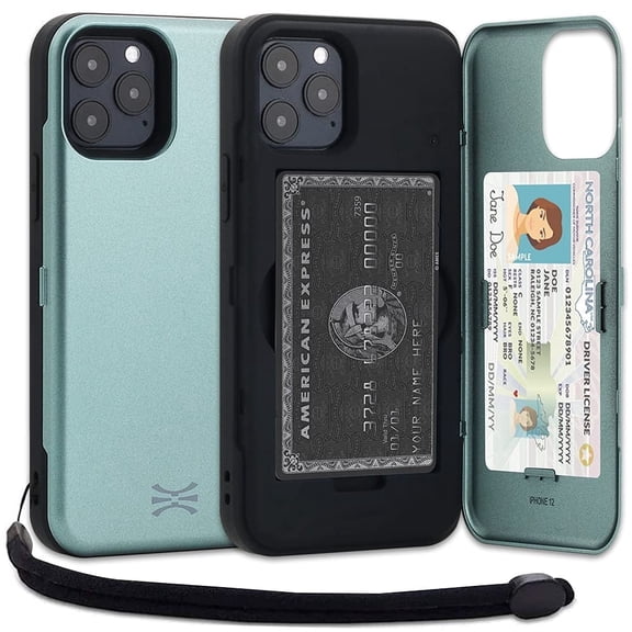 TORU CX PRO Case for iPhone 12 / 12 Pro, with Card Holder | Slim Protective Shockproof Cover with Hidden Credit Cards Wallet Flip Slot Compartment Kickstand | Include Mirror and Wrist Strap - Green