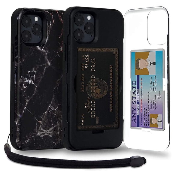 TORU CX PRO Case for iPhone 12 / 12 Pro, with Card Holder | Slim Protective Shockproof Cover with Hidden Credit Cards Wallet Flip Slot Compartment Kickstand | Include Mirror and Wrist Strap - Marble
