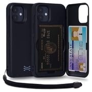 TORU CX PRO Case for iPhone 12 Mini, with Card Holder | Slim Protective Shockproof Cover with Hidden Credit Cards Wallet Flip Slot Compartment Kickstand | Include Mirror and Wrist Strap - Black
