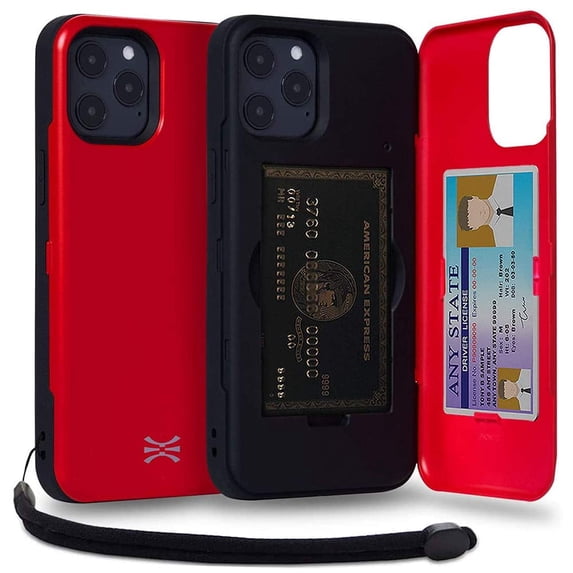 TORU CX PRO Case for iPhone 12 Pro Max, with Card Holder | Slim Protective Shockproof Cover with Hidden Credit Cards Wallet Flip Slot Compartment Kickstand | Include Mirror and Wrist Strap - Red
