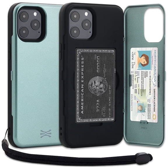 TORU CX PRO Case for iPhone 12 Pro Max, with Card Holder | Slim Protective Shockproof Cover with Hidden Credit Cards Wallet Flip Slot Compartment Kickstand | Include Mirror and Wrist Strap - Green