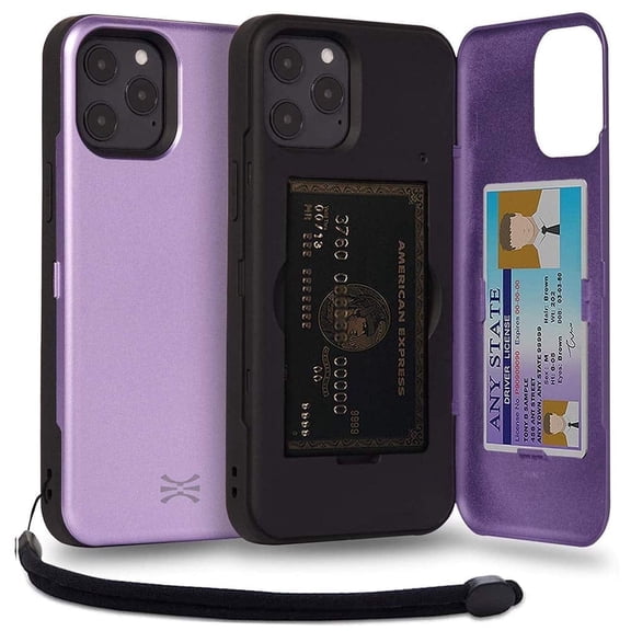 TORU CX PRO Case for iPhone 12 Pro Max, with Card Holder | Slim Protective Shockproof Cover with Hidden Credit Cards Wallet Flip Slot Compartment Kickstand | Include Mirror and Wrist Strap - Purple