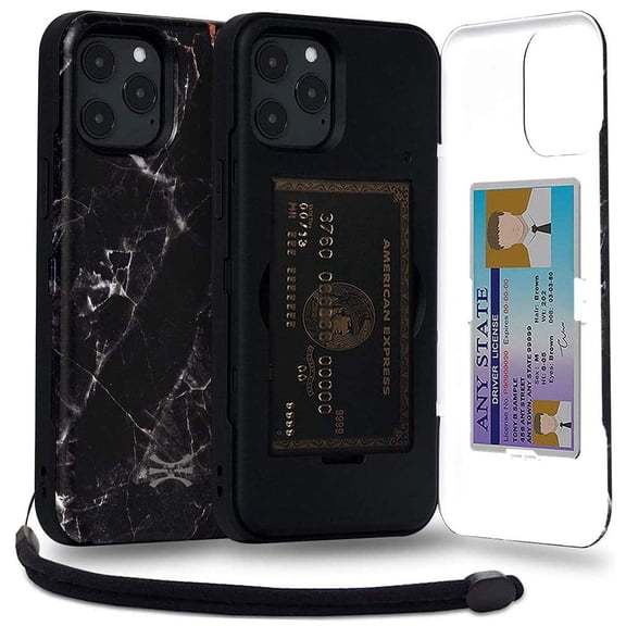 TORU CX PRO Case for iPhone 12 Pro Max, with Card Holder | Slim Protective Shockproof Cover with Hidden Credit Cards Wallet Flip Slot Compartment Kickstand | Include Mirror and Wrist Strap - Marble