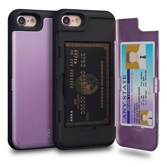 TORU CX PRO Case for iPhone SE 2022 / SE 2020 / 8 / 7 with Card Holder | Slim Protective Shockproof Heavy Duty Cover with Hidden Card Wallet Flip Slot Compartment Kickstand | Include Mirror - Purple