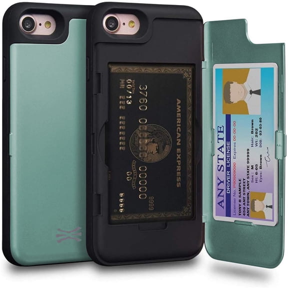 TORU CX PRO Case for iPhone SE 2022 / SE 2020 / 8 / 7 with Card Holder | Slim Protective Shockproof Heavy Duty Cover with Hidden Card Wallet Flip Slot Compartment Kickstand | Include Mirror - Green