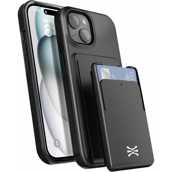 TORU CX PRO for iPhone 13 Mini Case with Card Holder | Detachable Sliding Wallet for 3 Cards | Slim Protective Shockproof Heavy Duty Cover for Wireless Charging - Black