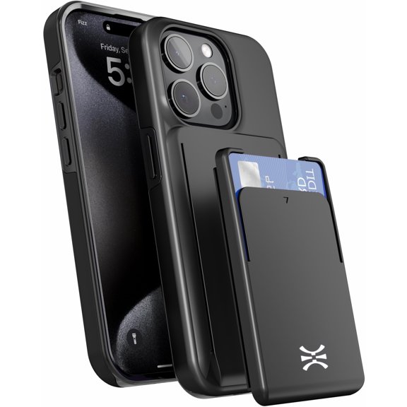 TORU CX PRO for iPhone 13 Pro Case with Card Holder | Detachable Sliding Wallet for 3 Cards | Slim Protective Shockproof Heavy Duty Cover for Wireless Charging - Black