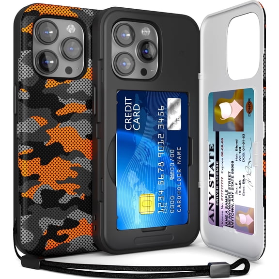 TORU CX SLIM for iPhone 15 Pro Case Wallet | Protective Shockproof Heavy Duty Cover with Hidden Card Holder & Card Slot | Mirror & Wrist Strap Included - Camouflage