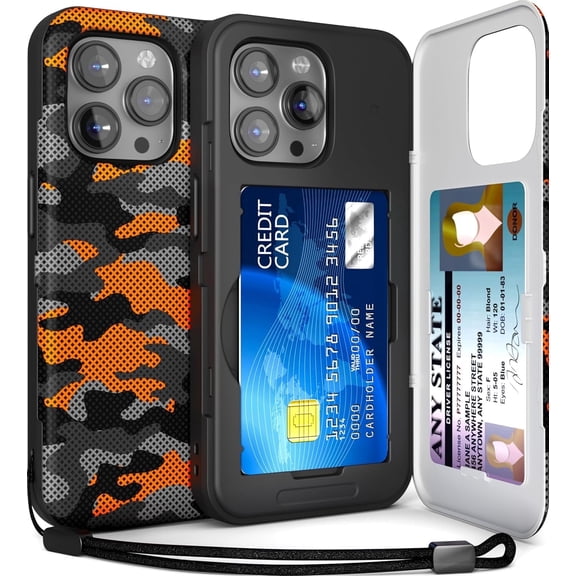 TORU CX SLIM for iPhone 15 Pro Max Case Wallet | Protective Shockproof Heavy Duty Cover with Hidden Card Holder & Card Slot | Mirror & Wrist Strap Included - Camouflage