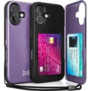 TORU CX SLIM for iPhone 16 Case Wallet | Protective Shockproof Heavy Duty Cover with Hidden Card Holder & Card Slot | Mirror & Wrist Strap Included - Purple
