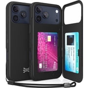 TORU CX SLIM for iPhone 17 Pro Max Case | Slim Wallet Case with Hidden 2-Card Holder & Card Slot | Shockproof Heavy Duty Cover with Flip Kickstand | Mirror & Strap Included - Black