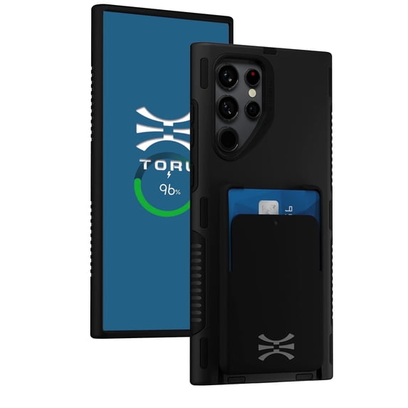 TORU MX PRO for Galaxy S22 Ultra Slim Hard Wallet Case | Dual Layer Protective Shockproof Cover with Built-in Magnets for MagSafe Compatible | Detachable Sliding Card Holder for 3 Cards – Black