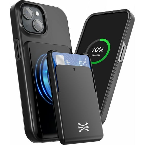 TORU MX PRO for iPhone 13 Mini Case with Card Holder | Slim Protective Cover with Built-In Magnets for MagSafe Compatible | Detachable Sliding Wallet for 3 Cards - Black