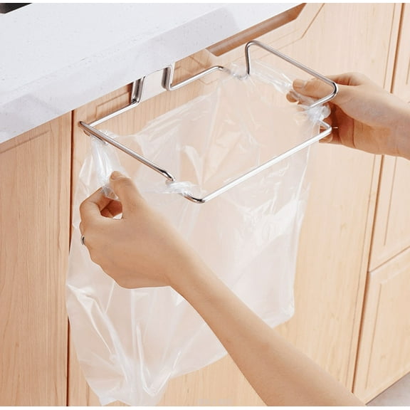 GIXUSIL 9.2 Inch Stainless Steel Hanging Garbage Bags Storage Organizer Rack Stainless Steel Trash Bag Holder -Large (Sliver）