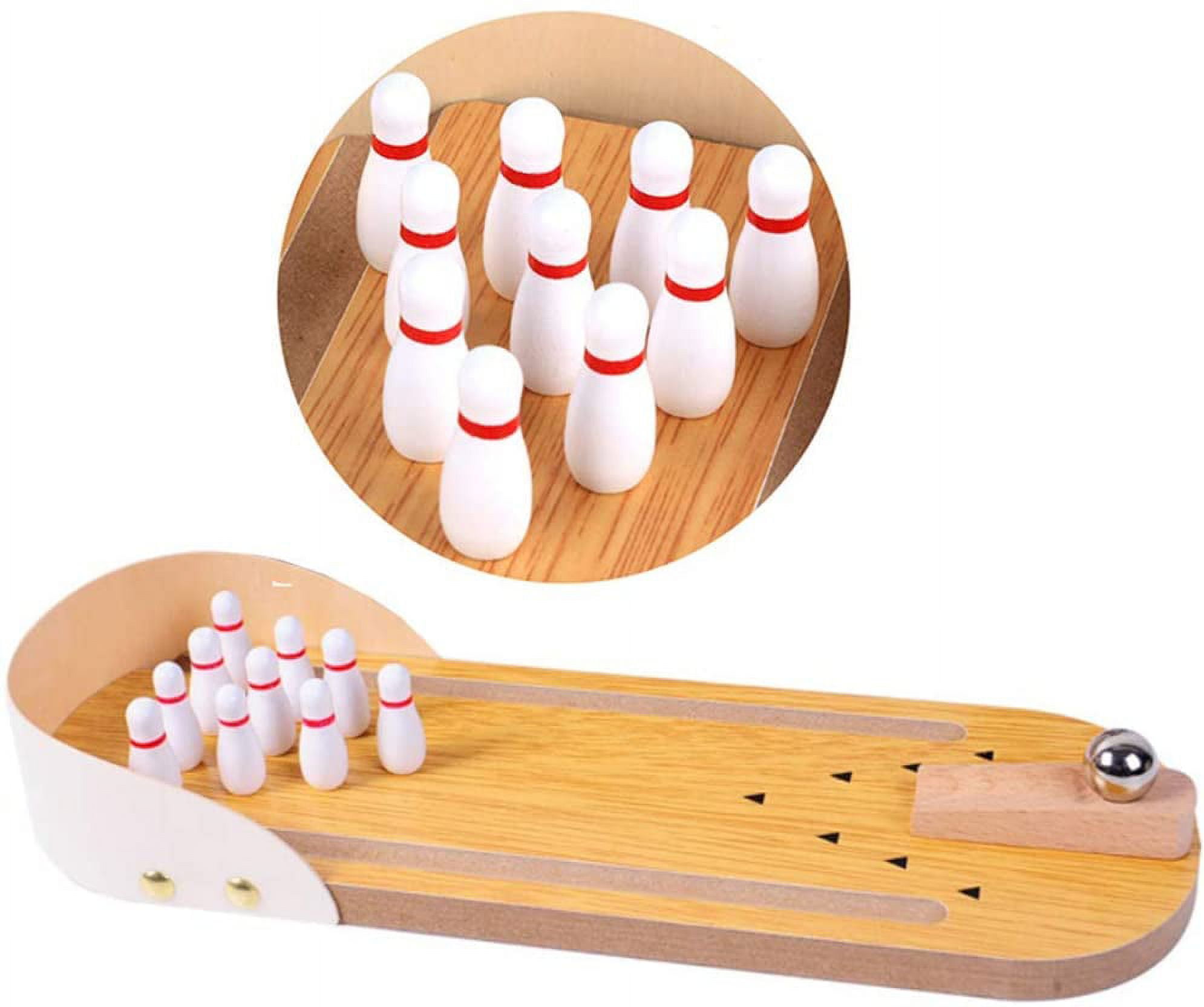 TORUBIA Mini Bowling Game Indoor Office Decorate Display Set Wooden Desktop Bowling Games for Kids and Adults Fun Party Favor Classic Desk Ball Best Game Ages 