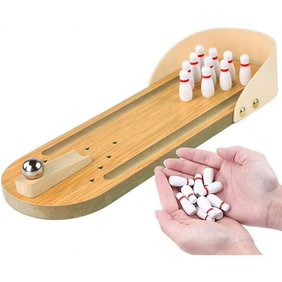 GIXUSIL Mini Bowling Set, Wooden Tabletop Bowling Game Desk Toys Desktop Bowling Home Bowling Alleys, Stocking Stuffers