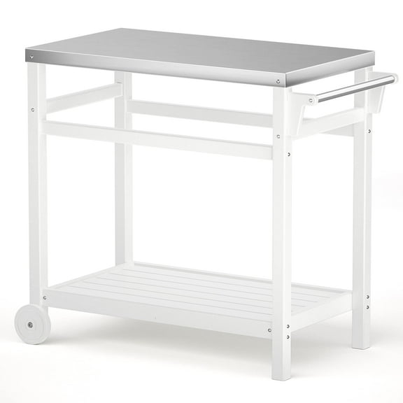 TORVA HDPE Outdoor Prep Cart Dining Table for Pizza Oven, Patio Grilling Backyard BBQ Grill Cart, White