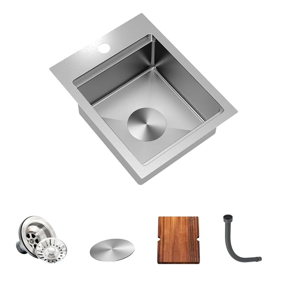 TORVA Kitchen Bar Sink, 13x17inch RV Kitchen Sink, 16 Gauge Stainless Steel Topmount Single Bowl Sink with Cutting Board - 6 Inches Deep Bar/Prep Basin