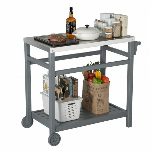 TORVA Outdoor Prep Cart Dining Table for Pizza Oven, Patio Grilling Backyard BBQ Grill Cart Navy Blue