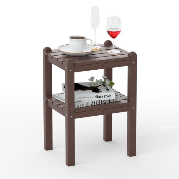 TORVA Outdoor Side & Accent Table All-Weather Recycled HDPE Lumber Patio Adirondack End Tables, Brown