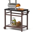 thumbnail image 1 of TORVA Patio Pizza Oven Cart PVD Gunmetal Finish Table Top Prep Cart, Patio Grilling Backyard BBQ Grill Carts, Brown, 1 of 7