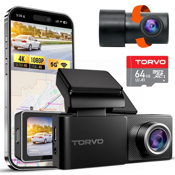 TORVO TD3 4K+2K Dash Cam with App, Camera for Car Front and Back with 5G WiFi & GPS, Free 64GB Card, Night Vision Dashcam Front Cameras 24/7 Recording When Car is Off, Security Camera for Cars