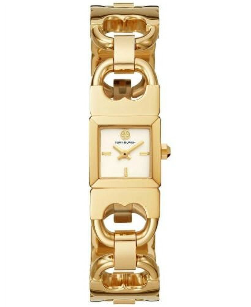 TORY BURCH DOUBLE T WOMEN'S GOLD TONE STAINLESS WHITE DIAL WATCH ...