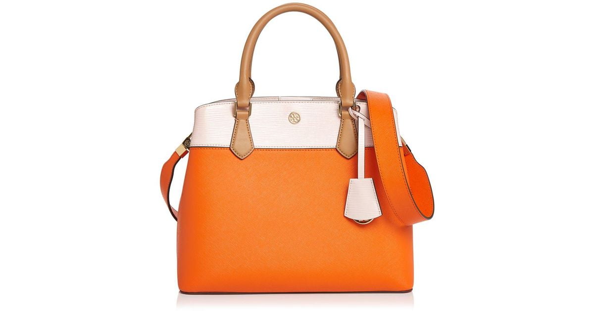 Tory Burch Robinson Triple Compartment Leather Satchel Tote Top