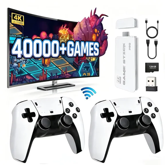 TORYTALE Gaming Stick, 4K HDMI Output, Dual 2.4G Controllers, Plug-and-Play Video Game System for Family TV Parties